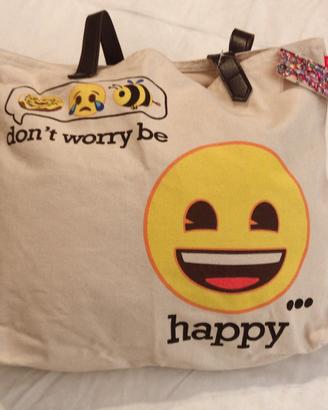 Borsa Shopper Emoji Collection in tela di cotone