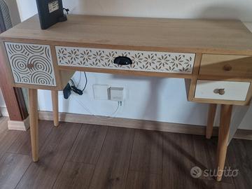  Consolle in MDF color legno naturale e bianco