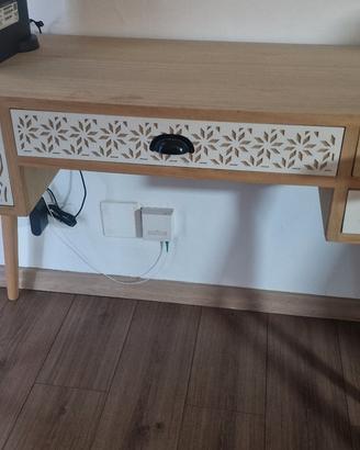  Consolle in MDF color legno naturale e bianco