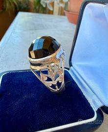 Anello argento925 pietra nera sfaccettata