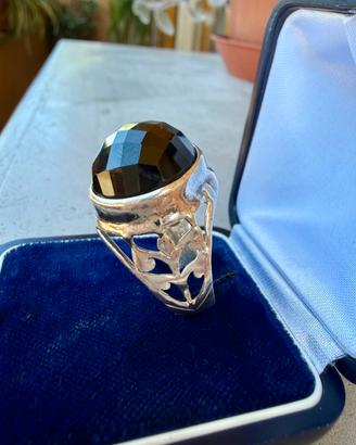 Anello argento925 pietra nera sfaccettata