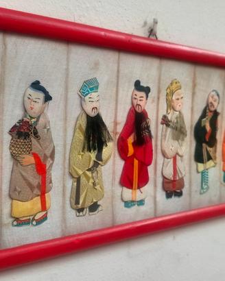 Quadro vintage orientale in seta a rilievo 