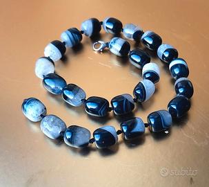 Collana con perle di agata naturale, 48 cm