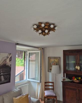 Plafoniera lampadario ferro dorato artigianale