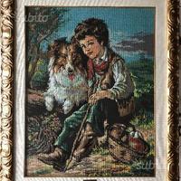 Quadro punto croce "Bambino con cane"