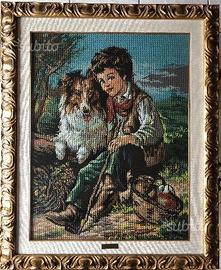 Quadro punto croce "Bambino con cane"