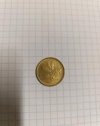 moneta 20 lire ramo di clerici 1981