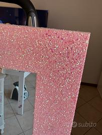 Specchio grande con cornice glitter rosa
