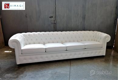 Divano Chesterfield Capitonné 4 posti pelle Bianca