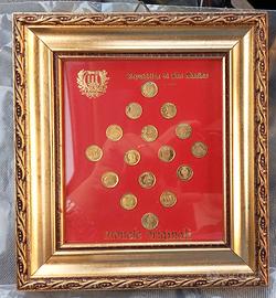 16 monete oro 8K in quadro (Umberto I , San Marino