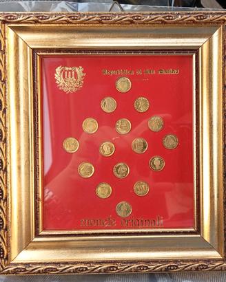 16 monete oro 8K in quadro (Umberto I , San Marino