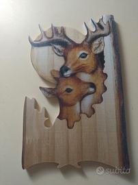 Scultura alce e cerbiatto in legno