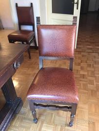 6 Sedie Antiche Primo Novecento - Legno e Cuoio