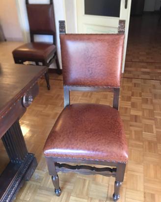 6 Sedie Antiche Primo Novecento - Legno e Cuoio