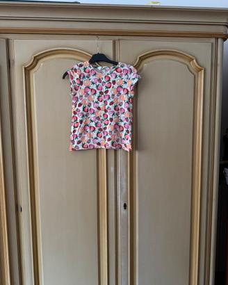 T-shirt H&M bambina stampa fragole e pesche 6/8 an