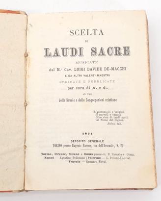 Libro Antico 800 Laudi Sacre Musica De Macchi 1871