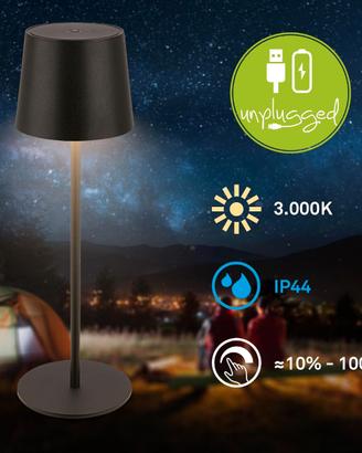 Lampada LED touch, dimmerabile, ricaricabile, nera