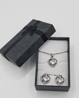 set collana orecchini argento cuore zirconi donna