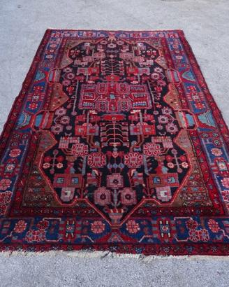 TAPPETO LANA ROSSO E BLU VINTAGE DISEGNI GEOMETRIC