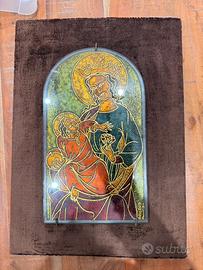 Madonna con bambino incisa a mano su cristallo