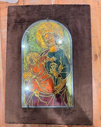 Madonna con bambino incisa a mano su cristallo