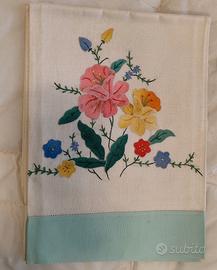 2 asciugamani  vintage puro lino fascia colorata 