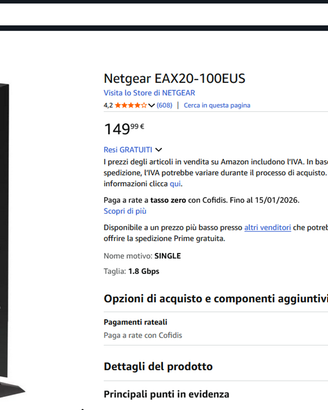 WiFi Extender Netgear AX1800 Dualband EAX20