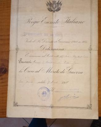 Attestato di Croce al Merito di Guerra 1918