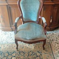 Poltrona in mogano e velluto azzurro