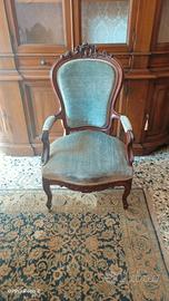 Poltrona in mogano e velluto azzurro