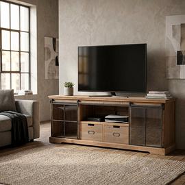 Porta TV Stile Industrial 160cm Legno Vetro 2 Ante