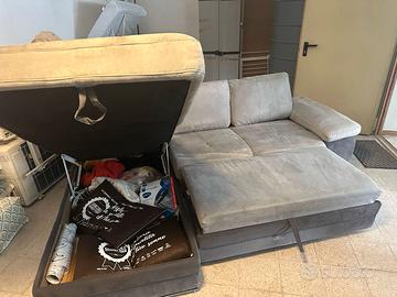 Divano letto 3 posti con penisola contenitore