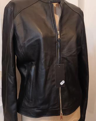 Giacca Giubbotto vera pelle nero donna bomber