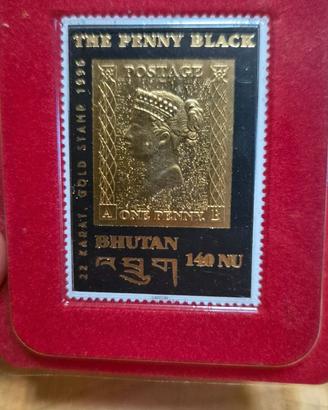 Francobollo Bhutan "The Penny Black" 22 Karat Gold