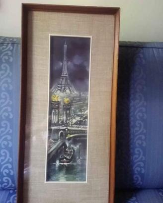 Quadro vintage olio su tela, cornice legno e vetro