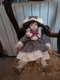 bambola promenade  in pezza e ceramica h cm 40