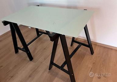 Scrivania/ tavolo con piano in vetro
