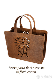 Borsa Design Porta Fiori o Riviste in Ferro Corten