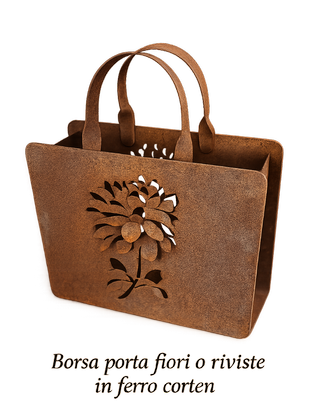 Borsa Design Porta Fiori o Riviste in Ferro Corten