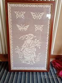 quadro uncinetto cornice legno