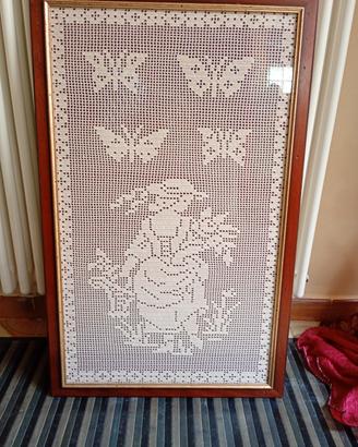 quadro uncinetto cornice legno