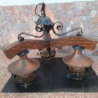 Lampadario rustico a sospensione in ferro battuto
