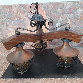 Lampadario rustico a sospensione in ferro battuto