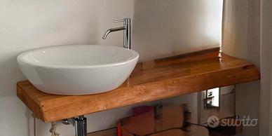 Mensola bagno in legno massello con lavabo