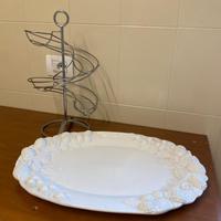 2 portafrutta: vassoio ovale e alzata spirale