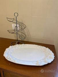 2 portafrutta: vassoio ovale e alzata spirale