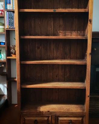 Libreria rustica in legno con 2 cassetti