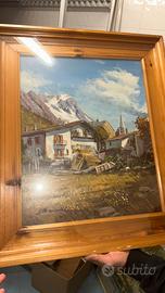 Quadro olio paesaggio alpino baita firmato Mariani
