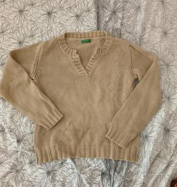 Maglione scollo a V Benetton beige donna