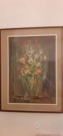 olio su tela d'epoca fiori dipinto con cornice

